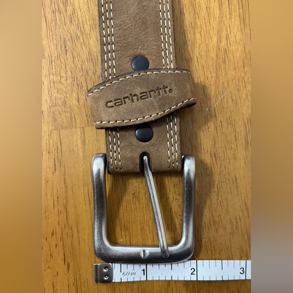Carhartt Mens Belt Tan Italian Leather Suede Silver Tone Buckle Sz 54 Classic - Picture 9 of 12